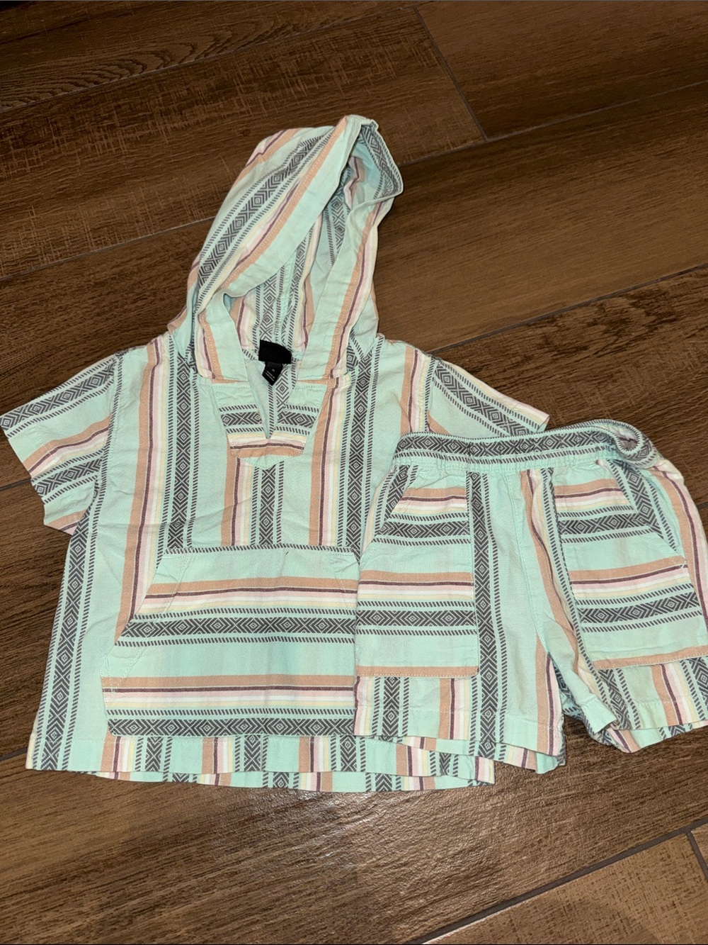 art class Mint, Peach & Cream Striped Toddler Hooded Top